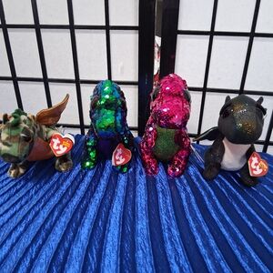 Ty Multicolor Sequin Dragon Plush Set